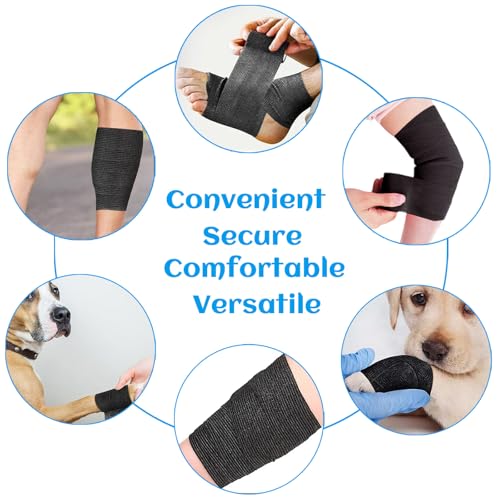 36 Rolls Black Elastic Self Adhesive Bandage Wrap 2 Inch, Breathable Cohesive Bandage, Ankle Sprains Swelling Sports Athletic Grip Tape, Dogs Pet Vet Wrap - color: 2 Inch-36 Count Black