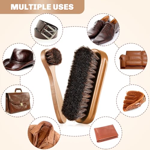 2 Pcs Horsehair Shine Shoes Brush Kit Polish Dauber Applicators Cleaning Leather Shoes Boots Care Brushes Suede Cleaner Brush(Wooden Style F) - style: Wooden Style F