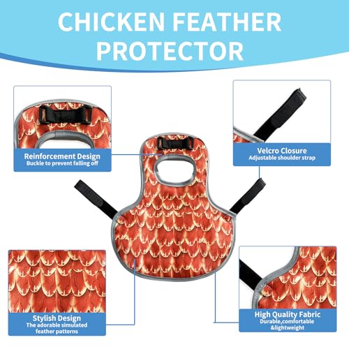 2 Pcs Chicken Saddles for Hens Chicken Apron Back Protector with Adjustable Strap Reusable with Wing Protector Feather Print
