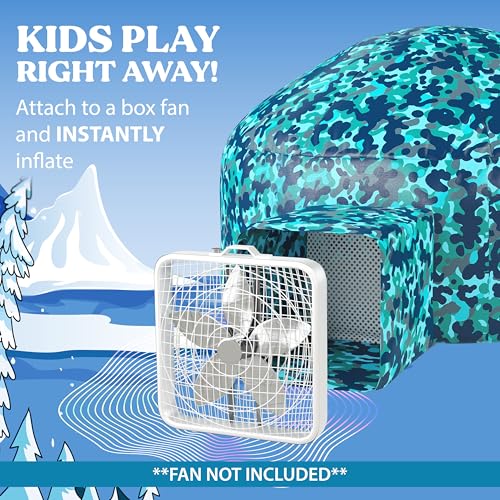 W&O Arctic Camo Inflatable Fort with Lights & Sound - Fan Not Included | Arctic Camo Aerodome with LED Lights, Sound Button & Snowy Camo Design. Uses Standard Box Fan, Indoor Play, Ages 3-12 - color: Arctic Camo