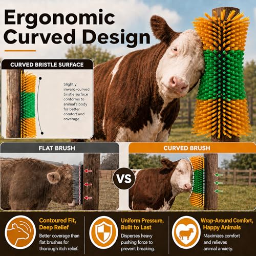 Bionic Curve Livestock Scratching Brush for Cattle, Cows, Goats, Horses and Pigs - Body-Contoured Farm Animal Scratcher Post, Heavy Duty Livestock Grooming Brush with 8 Screws, 2 Pack - color: 2pcs