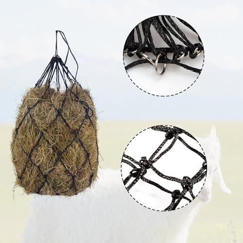 2 PCS Feed Hay Net, Hay Bag 40" Length and 4" Larger Holes with Metal Rings for Horses, Goat, Barn Supplies, Trailer & Stalls, Simulates Grazing, Reduce Waste