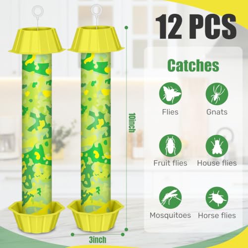 Qualirey 12 Pcs Sticky Fly Trap Fly Stick with Hanging Hook Adhesive Flying for Indoor Outdoor Trap Houseflies and Flying Insects Mosquito Bee Moth (Green Camouflage) - style: Green Camouflage