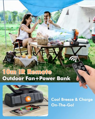 Portable Misting Fan with 20000mAh USB Rechargeable Battery, 250mL Water Tank & LED Lantern – Cooling Fan with Mister for Camping, Home, Tent, Beach, Picnic, Barbecue, Outdoor & Indoor Use