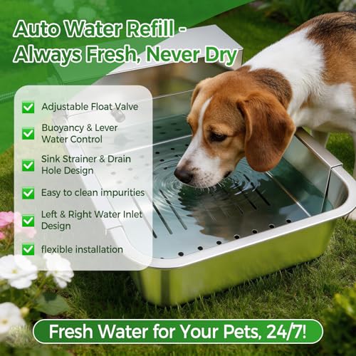 Automatic Dog Water Dispenser with Drain Hole & Sink Strainer, Stainless Steel Auto Dog Water Bowl with Float Valves, Hose Quick Connect Fitting, for Livestock, Chicken, Horse (4 Gallons) - size: 4 Gallons