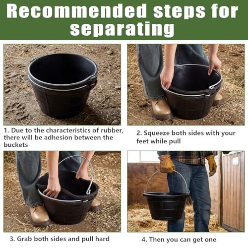Sadnyy 2 Pcs Rubber Feeder Bucket, Quart Gallon Rubber Horse Feed Bucket with Handle Large Utility Feed Pan Dog Bowl Horse Feeder for Goats Horses Animal Feeding, Inches(13.4 x 7.3 Inches,Classic) - size: 13.4 x 7.3 Inches, style: Classic
