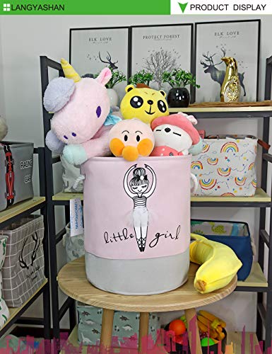 Round Thick Pink Laundry Basket Collapsible Organizer Boys Girls | Canvas Foldable Storage Hamper Sturdy Rope Handles for Household Gift Baskets Bedroom Clothes Toys Children Nursery - color: Pink