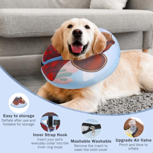 SCENEREAL Dog Cone Alternative After Surgery Donut Collar, Soft Inflatable | Cone Collar for Dogs, Adjustable Pet Neck Donut E Collar Dog Recovery Collars to Stop Licking, Cowboy Print E-Collars,L - color: Brown Cowboy, size: L(Neck 16"-18")