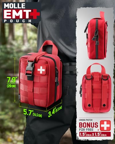 LIVANS 1000D First Aid Bag Empty, Medical Ifak Pouch for Emergency & EMT | Molle Compatible, Rip-Away & Quick-Release Design, Versatile for Tactical, Camping, Hiking and Travel - color: Red-small Size(5.7"lx 3.4"w X 7.9"h)