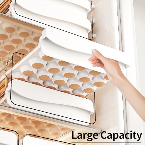JOYZAN Egg Holder for Fridge 60 Count Large Capactity Egg Storage Container for Refrigerator, Clear Stackable Egg Organizer for Fridge, Coutertop Egg Trays Pull Out Drawer