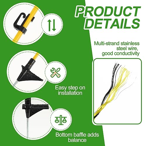 36 Pcs 45 Inch Electric Fence Posts for Sheep, Lamb,Yellow Black | 328 ft Electric Fence Poly Wire – Easy Step-in Temporary Fencing Kit for Deer, Livestock, Garden, Backyard, Farm