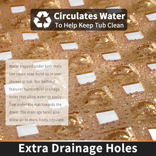 Yimobra Bathtub Mat Non Slip, Super Strong Suction Cups, 27.5"X15.5" Long Shower Mat with Drain Holes, Machine Washable Fast Draining Bath Mats, Bathroom Essentials,Clear Brown - color: Clean Brown, size: 27.5 X 15.5 Inch