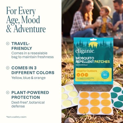 Cliganic Mosquito Repellent Stickers for Kids & Adults (90 Pack) - Solid Patches, Natural DEET-Free, Essential Oil Infused, Insect Repelling Garments - size: 90 Count (Pack of 1)