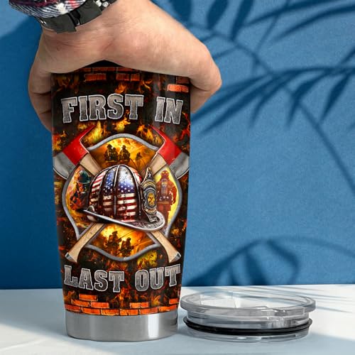 SANDJEST Firefighter Tumbler 20oz Stainless Steel Insulated Travel Mug Cup for Men Firefighters Gifts for Birthday Christmas Fathers Day - color: Firefighter