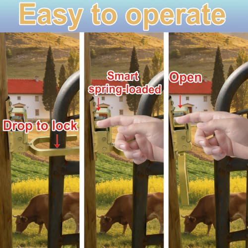 1PCS Heavy-Duty One-Hand Gate Latch for Farm, Ranch & Backyard | Automatic Spring Lock, Rust-Resistant Steel, Easy Install on Wood, Metal & Pipe Gates