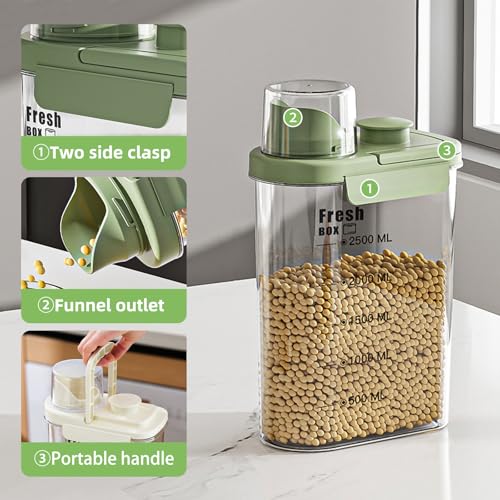 Airtight Rice Storage Container,with Pour Spout & Measuring Cup, BPA-Free - Transparent Dry Food Canister for Cereal, Flour, Pet Food, Oatmeal, Pantry Storage (Light Grass Green, 1600ml) - color: Light Grass Green, size: 1600ml