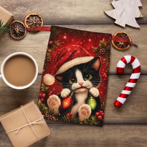 KzgtY Christmas Cat 2PCS Gift Bags with Drawstring, 16 x 12 Inch Reusable Present Sacks for Christmas,Brithday, Holidays,Parties & Gift Packaging - color: Christmas Cat