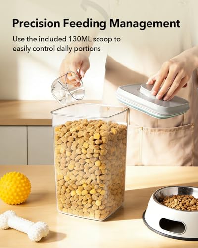 Dog Food Storage Container with One-Touch Lid, 4.22 QT / 4.0 L BPA-Free Cat Food Storage Container，Stackable Durable PET with 130ml Scoop, for Kibble, Treats, and Precise Feeding - color: 4.2QT