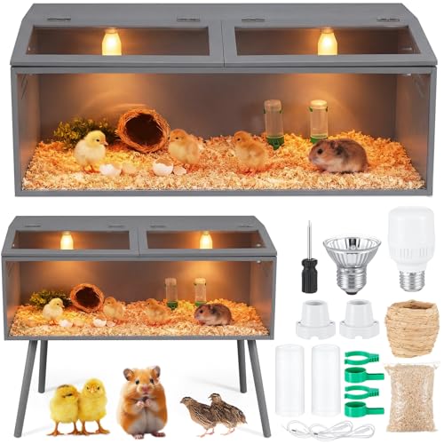 CroBlissful 40 x 16 x 16 in Brooder Kit Box for Chicken Quails Indoor Outdoor with Leg Stand Sliding Door, Bulb Set and Feeder, Baby Chicken Coops for Ducks, Hamsters, Lizards, Mice, Rat(Grey) - color: Grey, size: 40 x 16 x 16 in, style: Table Legs