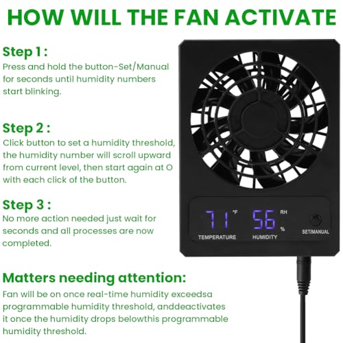 Reptile Ventilation Fan, Auto Temperature/Thermometer Control LED Digital Humidity Gauge, °C/°F Switchable Dehumidifier for Reptile Tank, Rainforest, Ecological Pet Rearing Box (Automatic Humidity) - size: Automatic humidity