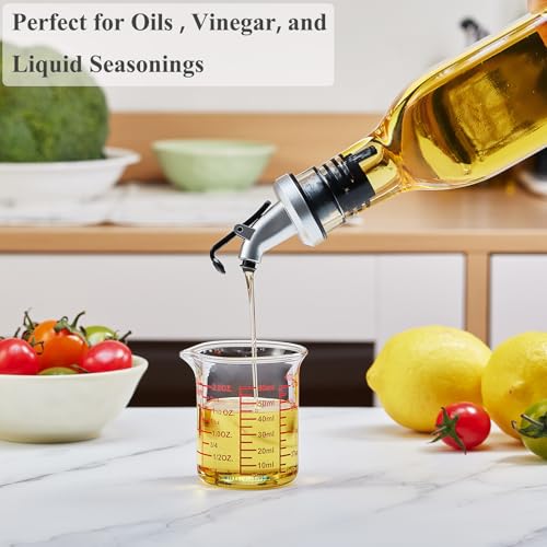 Ackers BORO3.3 2 oz Glass Measuring Cups with V-Shaped Spout, 2 Pack | 5-60 ml range with printed fl oz, tsp, tbsp and cup scales on 3.3 borosilicate glass for kitchen and bar prep - size: 60 ML (2 Oz)-Pack of 2