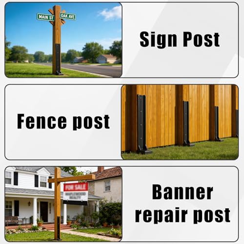 4 Pcs 30" Tall Fence Post Repair Kit | Heavy-Duty Serrated Design Fence Post Repair Piles, specifically designed to repair tilted/broken/ wobbly wooden fences