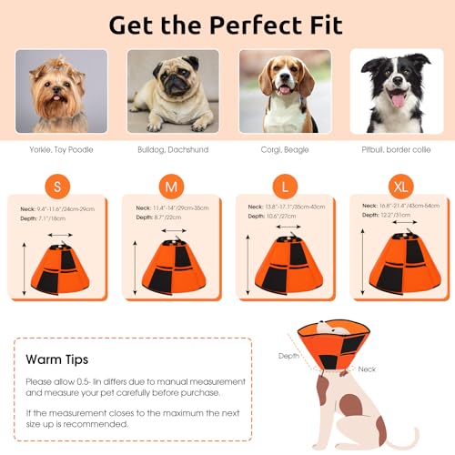 Dog Cone Collar, Dog Cones for Medium Dogs to Stop Licking | Cone for Dogs for Wound Care, Adjustable Doggy Recovery Collars & Cones, Elizabethan Collar for Pets After Surgery, Orange M - color: Orange, size: M