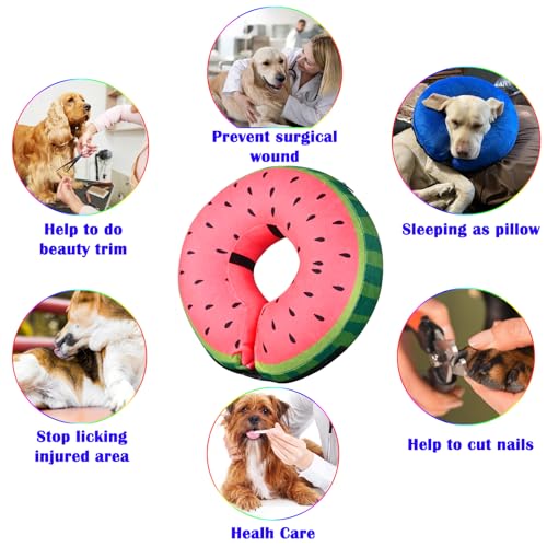 Inflatable Dog Cone Collar for After Surgery, Soft Adjustable Blow up Donut E-Collar for Small Medium Large Dog and Cats - color: Watermelon, size: X-Large (Neck: 18"-24")