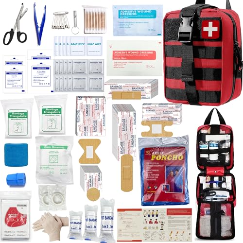 293Pcs/set - First Aid Kit Molle Pouches Emergency Survival Kit Suitable for Outdoor Activities, Home, School, Hiking, Car Travel and Camping - Quick Response First Aid Essentials (Red) - color: Red