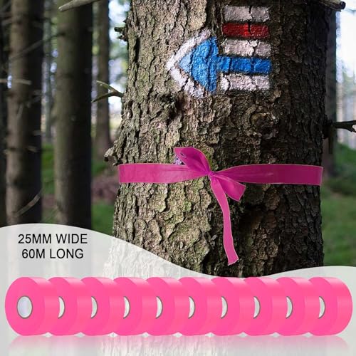 10 Pack Pink Flagging Tape, Non-Adhesive Plastic Ribbon Neon Marking Roll | 1inch*2000ft, Marking Tape for Tree Marking, Hunting, Boundaries and Hazardous Areas,Trail Marking - color: Pink-10pack