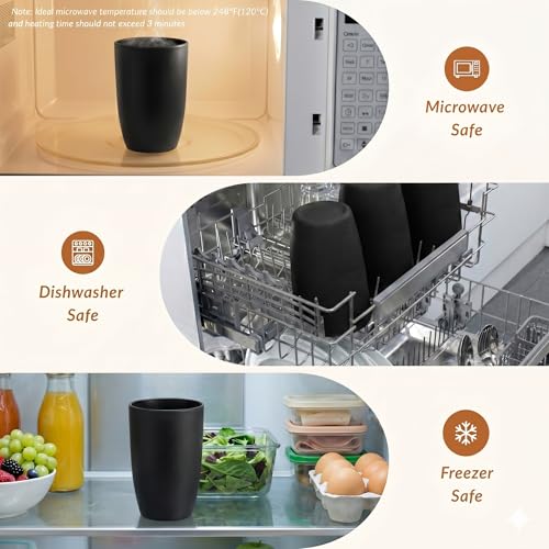 Homienly Kitchen Cups 20oz Wheat Straw Cups-6 pcs Lightweight cups Unbreakable & Reusable Glassware Set Stackable for Party,Camping,Picnic-Black - color: Black, size: 20 Ounces