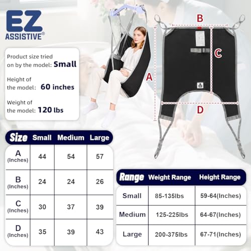 EZ Assistive Patient Lift Divided Leg Sling with Lower Back, Lift Sling for Transfer and Positioning and Lifting, 500lb Weight Capacity (Large-Black) - size: Large-Black