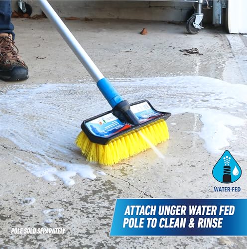 Unger Hydropower Lock-On 10" Bi-Level Scrub Brush | Dual-level bristles for deep scrubbing; ideal for garage, driveway, deck, concrete & brick - size: 10 inches (Pack of 1), style: Multi-Angle Scrub Brush