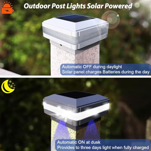 Solar Post Cap Lights 160 Lumen 52LEDs with 6500K White Lighting | Fence Post Solar Lights Fits 4x4 5x5 6x6 Wood Post, Outdoor Post Lights IP65 Waterproof, for Patio, Porch, Garden - color: White