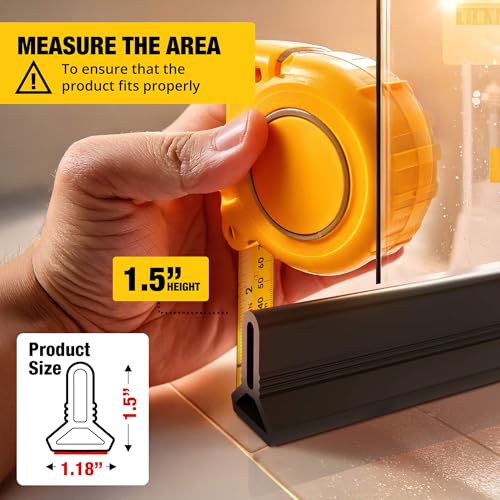 39" Black Shower Threshold Water Dam Barrier, 1.5" Tall Water Stopper Strip | Flexible 1.5-inch-tall door seal helps contain splashes, block leaks and keep bathroom floors dry around walk-in showers - color: Black, style: 39 In