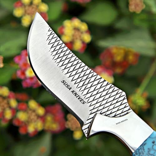 Custom Handmade 7'' fixed blade hoof rasp knife Cow boy knife Turquoise Handle Damascus steel Bull cutter, cowboy knives with pancake leather sheath (BLACK HORN) - color: BLACK HORN
