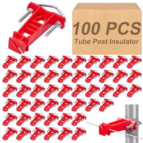 Tube Post Insulator, Electric Fence T Post Insulators for Electric Fence Wire for Chain Link Square or Round Tubing (Red-100P) - color: Red, size: 100 Pack