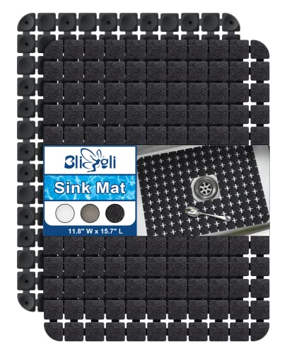 Bigli Sink Mat Protectors for Stainless Steel/Ceramic Sinks, 2 Pack 15.7x11.8 inches, PVC, Fast Draining (Black) - color: Black