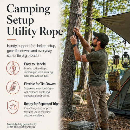 Braided Polyester Arborist Rope (3/8 inch X 100 feet) High Strength Bull Rope for Tree Work Truck Securing Camping Swing, Gray - color: Gray
