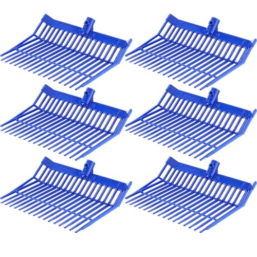 Lasnten 6 Pcs Manure Fork Head Bulk 18 Tines Pitch Fork Replacement Head with Screws and Nuts Durable Stable ABS Plastic Pitchfork for Horse Stall Picking up Manure(Blue) - color: Blue