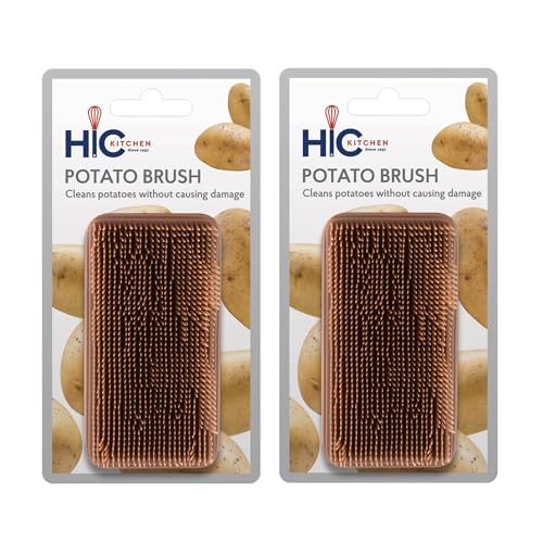 HIC Kitchen Potato Brush and Vegetable Scrubber, Dual-Textured Bristles, Set of 2 - size: 3 x 1.625 x 1.5-inches, style: Potato Brush, Set of 2