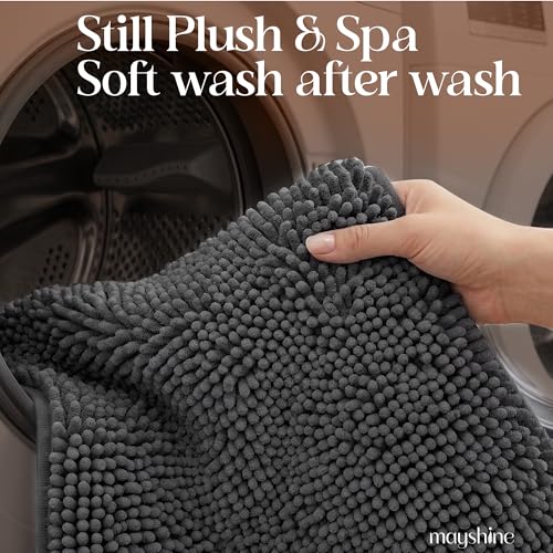 MAYSHINE Chenille Plush Extra Long Bath Mat Runner, 1 INCH Pile, Charcoal Gray, 59x31 inches, Machine Washable, Non-Slip - color: Charcoal Gray, size: 59"x31" Rectangular