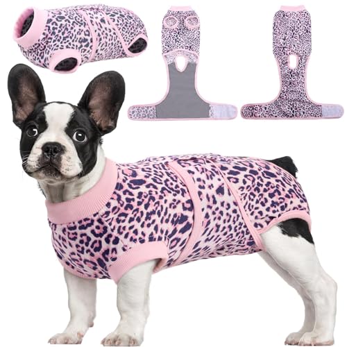 Kuoser Dog Surgery Suit, Female Dog Recovery Suit Doggie Onesie for Surgery | Comfy Recovery Suit for Dogs, Post-Op Onesie for Female & Male Dogs, Soft Protective Wear - color: B-Pink Leopard, size: XS (Back:8.3-11.4'', Weight:4-7 LB)