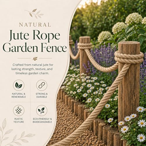 Natural Jute Hemp Rope (2 Inch x 65 Feet) Heavy Duty Manila Rope for Docks, Railings, Landscaping, Tug of War, Decorating - size: 2 Inch x 65 Feet