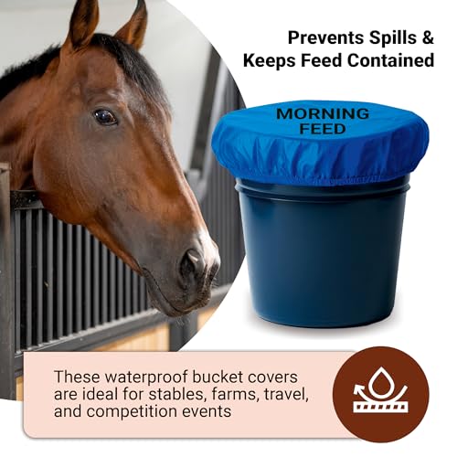 Horse Bucket Cover for Feed Protection & Organization, Keeps Flies & Dust Out, Elastic Fit for 2-5 Gallon Buckets, Livestock Feed Bucket Top - 1 Pack (Morning Feed) - color: Morning Feed
