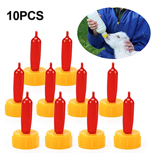 PAGOW 10PCS Nipple for Goats, Small Animal Milk Drink Nipple, Soft Rubber Pacifier for Nursing Lambs and Goat Kids - size: 10 Count (Pack of 1)