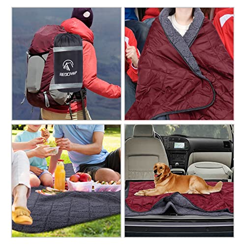 REDCAMP Large Outdoor Blanket 79"x59" Sherpa Fleece Lining, Wine Red | Cold Weather Warm Thick Outdoor Blanket Comfy Foldable & Windproof for Camping Stadium,Car,Picnics,Pet,Trip,Machine Washable - color: Red/59"x 79" Red