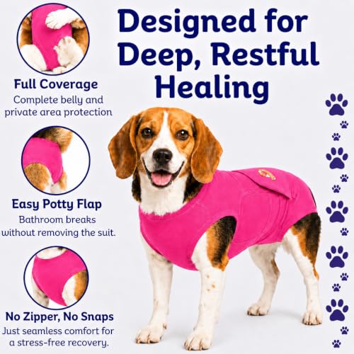 Surgi Snuggly Dog Surgery Recovery Suit, Cone Alternative, Spay/Neuter M | Dog Recovery Suit for Dogs — Veterinarian-Invented Surgical Suit & Recovery Onesie with Easy Bathroom Access After Surgery - color: Princess Pink, size: Medium (L-14"-17" | G-17"-2