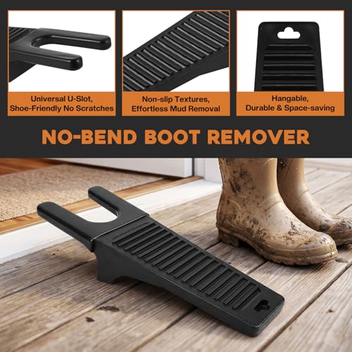 4Pcs Outdoor Heavy Duty Boot Scraper Brush Scrubber Boot Jack Shoe Scraper Brushes with Boot Hooks and Puller(Style B)
