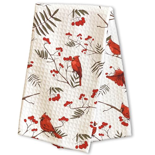 Red Cardinal Bird Theme Kitchen Towels - 16 x 24 Inches Kitchen Hand Dish Towels - Decorative Fast Drying Home Dishcloth - Absorbent Dishcloth Decor Gifts for Friends Family - A20 - color: Red Cardinal Bird